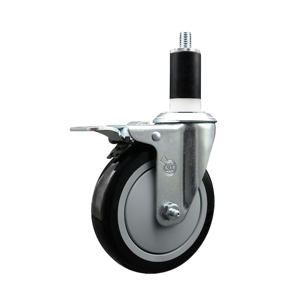 5'' Black Poly Swivel 1-3/8'' Expanding Stem Caster Total Lock Brake